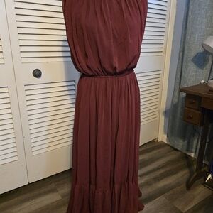 Express Ruched Chiffon Burgundy Maxi Dress